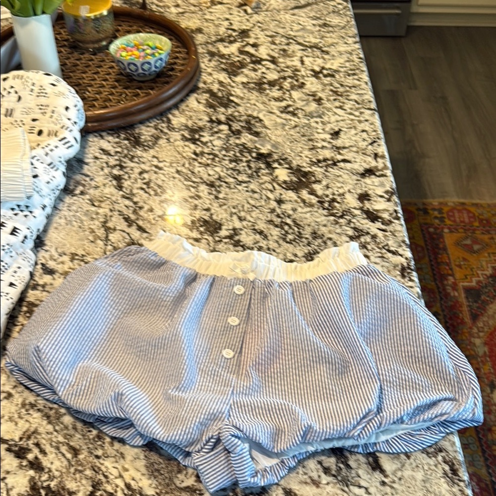 Main Strip Navy and White Striped Shorts